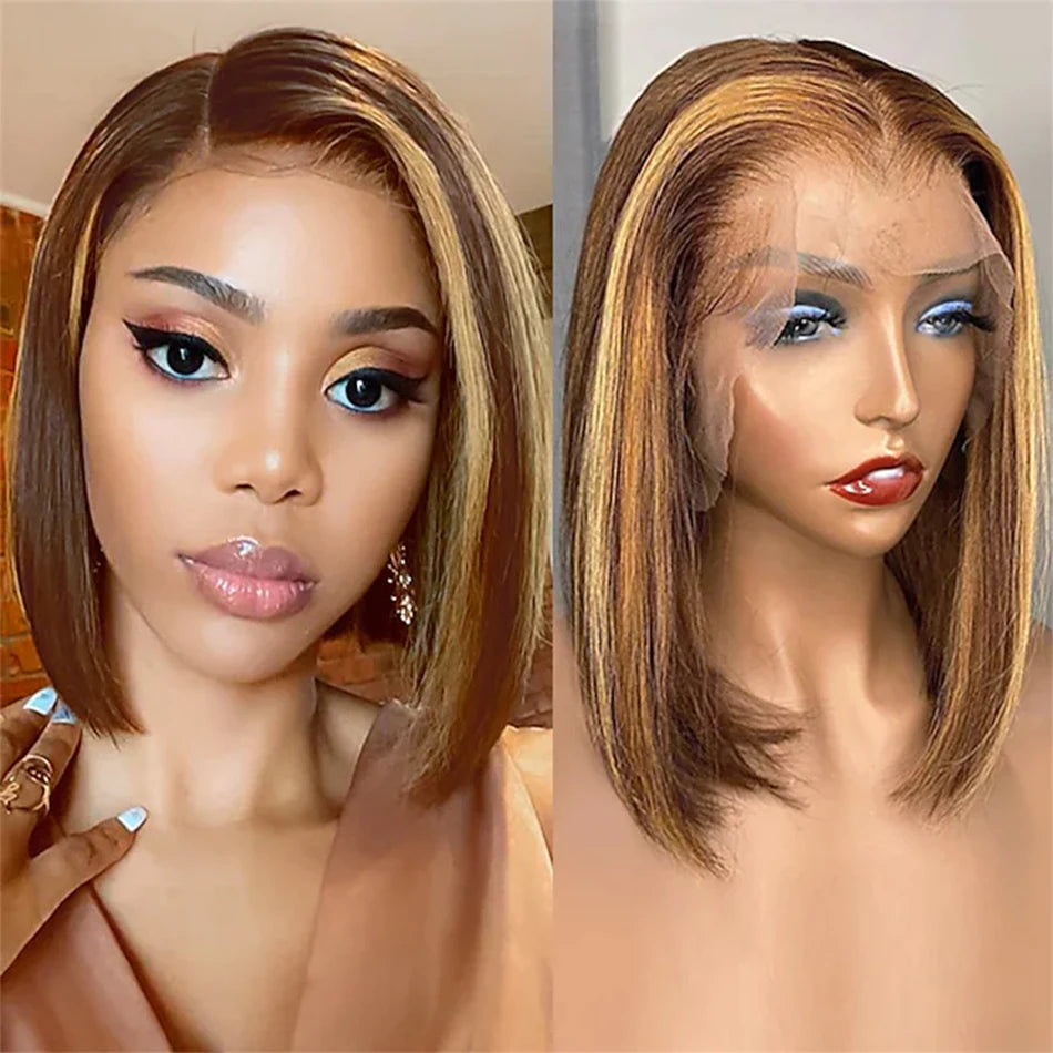 Highlight Wig Human Hair Bob Wig Straight Lace Front Wig Human Hair Brazilian Short Bob Human Hair Wigs On Sale Clearance