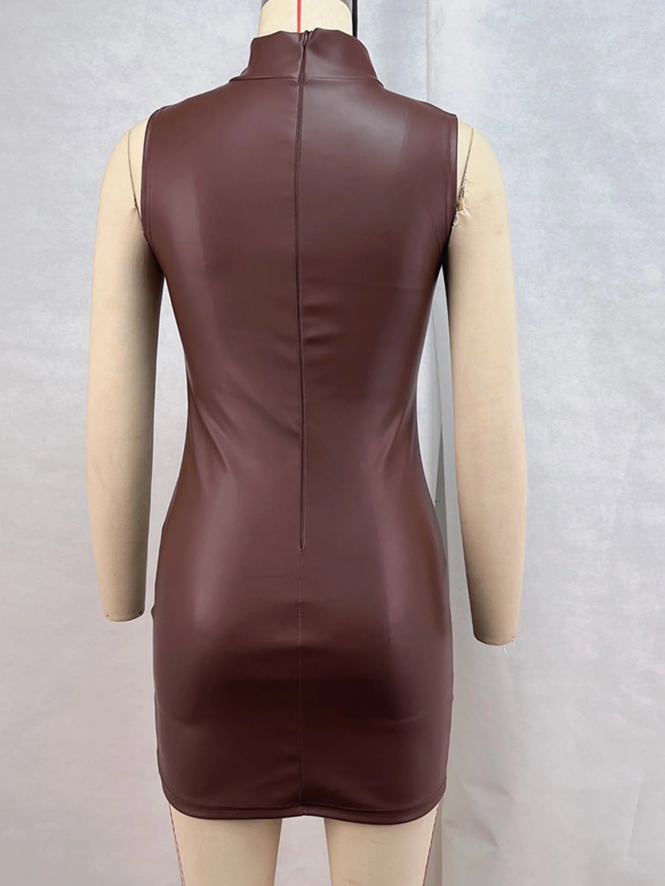 Sexy brown PU leather mini summer dress women clothing elegant bodycon club birthday party dress short evening dresses vestidos