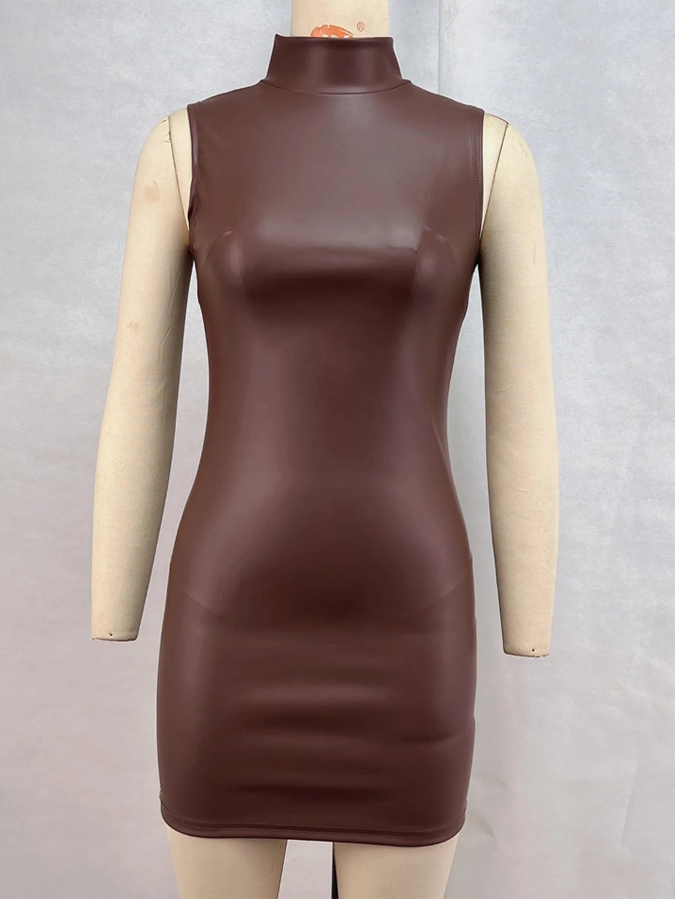 Sexy brown PU leather mini summer dress women clothing elegant bodycon club birthday party dress short evening dresses vestidos